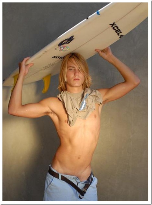 gay hot blond surfer boy with pants undone
