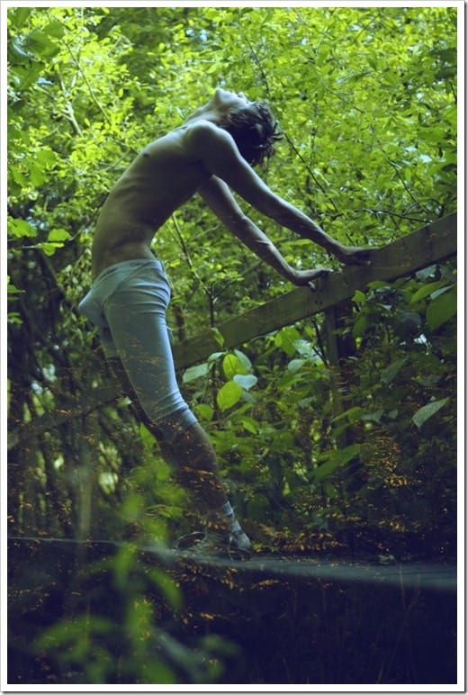 sexy skinny boy in Calvin Klein briefs in the woods
