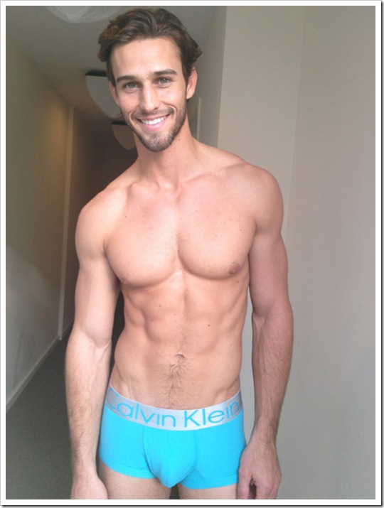 Hot guy in baby blue Calvin Klein square cut boxer briefs