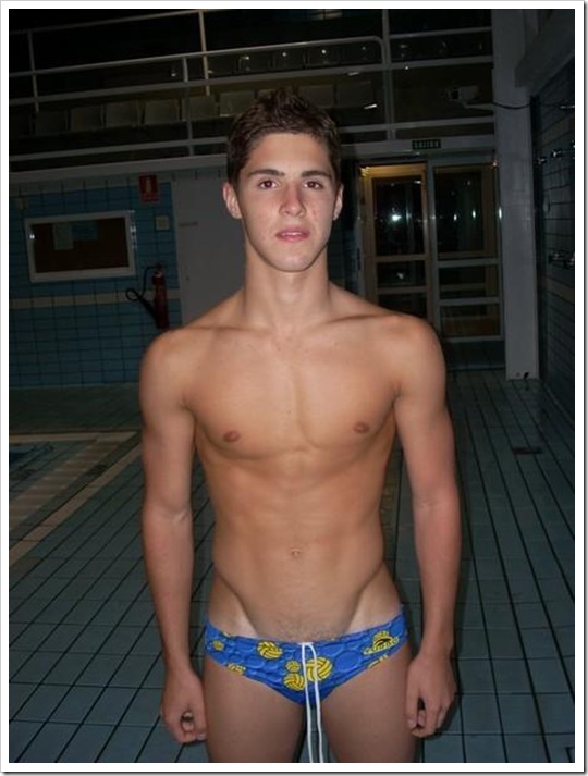 toned polo player boy in speedo