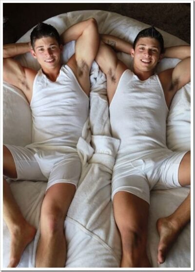 Hot Twin Brothers in Tanktops and Boxers