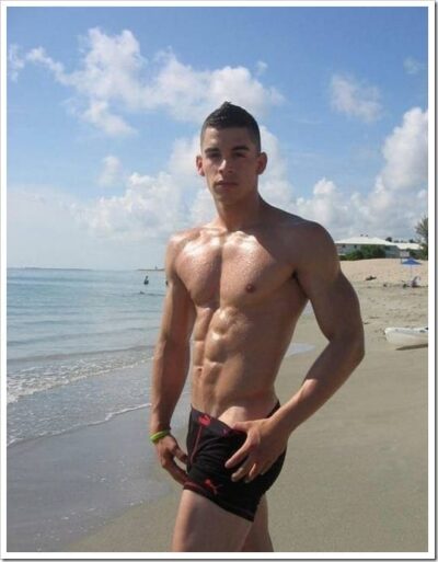 Hot Muscle Stud Beachside in Black Puma Boxer Briefs