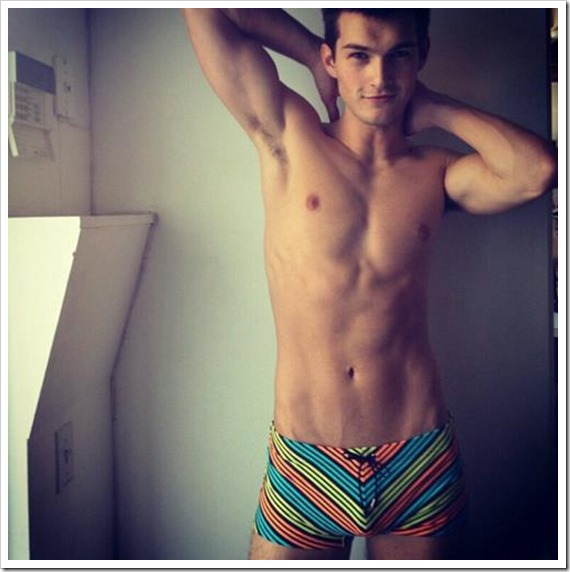 Striped Square Cut Swim Trunks