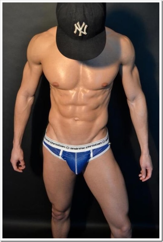 Muscle In Andrew Christian Blue Mesh Briefs