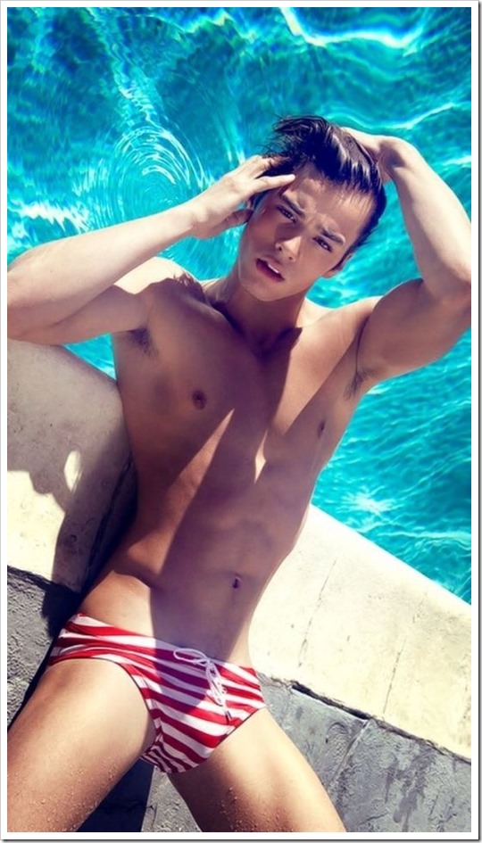 Poolside With Scott in Striped Swim Briefs