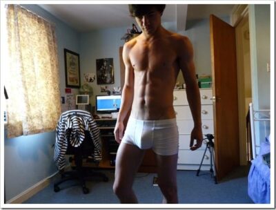 Bedroom Pose In White Boxer Briefs