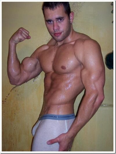 Flexing Muscle in Wet Underwear