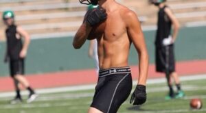 Jock at Football Practice in Under Armour Compression Shorts
