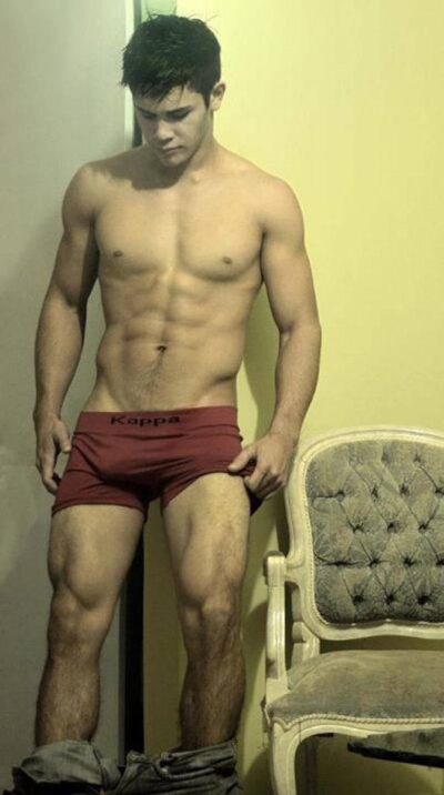 Pants Down With Red Boxer Briefs Bulge
