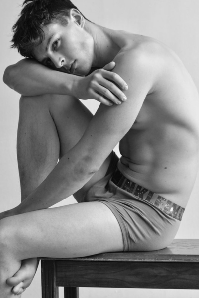 Model Pose in Calvin Klein Boxer Briefs