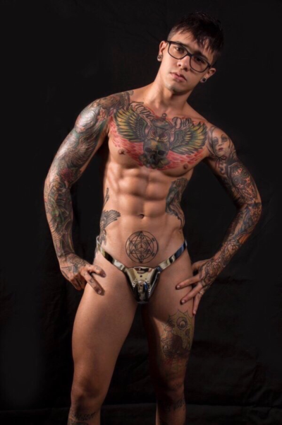 Tattooed Muscle Boy in Jockstrap