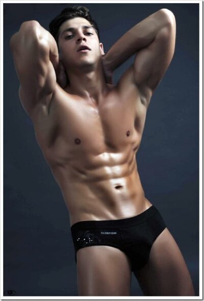 Sculpted Muscle in Black Scorpion Briefs