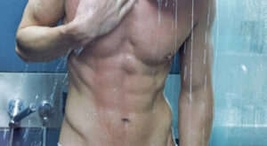Showering in Square Cut Trunks