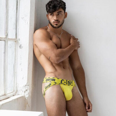 Caution, Hot Muscle in Yellow C-IN2 Jockstrap