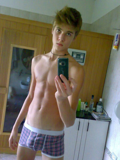 Twink Selfie in Plaid Square Cut Briefs