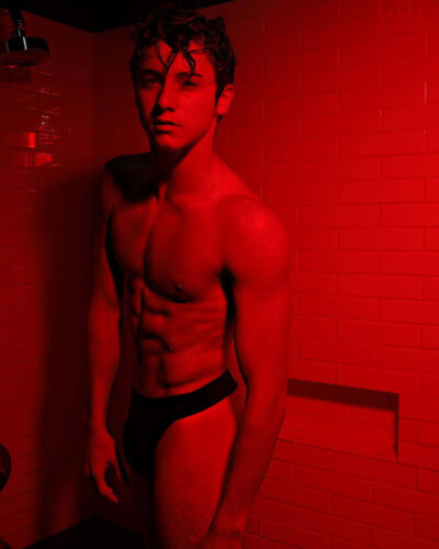 Aydin in Red Lit Shower