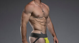 Hard Muscle Scruff Bulging Yellow Jockstrap