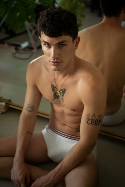 Chilling with a White Briefs Bulge