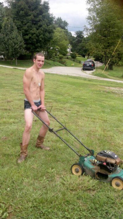 Mowing the Lawn in Boots & Boxers