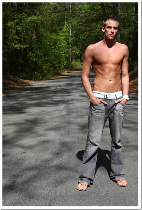hot blond shirtless boy in the road